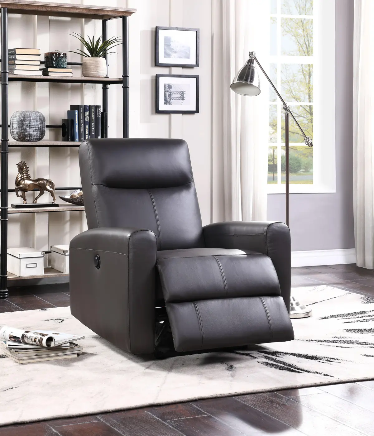 Blane Brown Top Grain Leather Match Recliner (Power Motion) 1