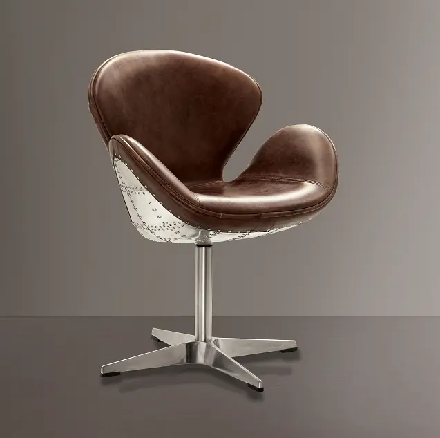 Brancaster Retro Brown Top Grain Leather & Aluminum Accent Chair (1Pc) 1