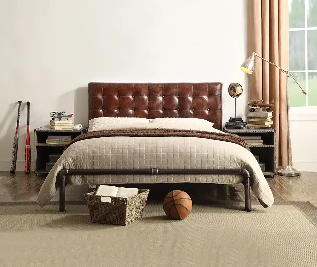 Brancaster Vintage Brown Top Grain Leather Queen Bed 1