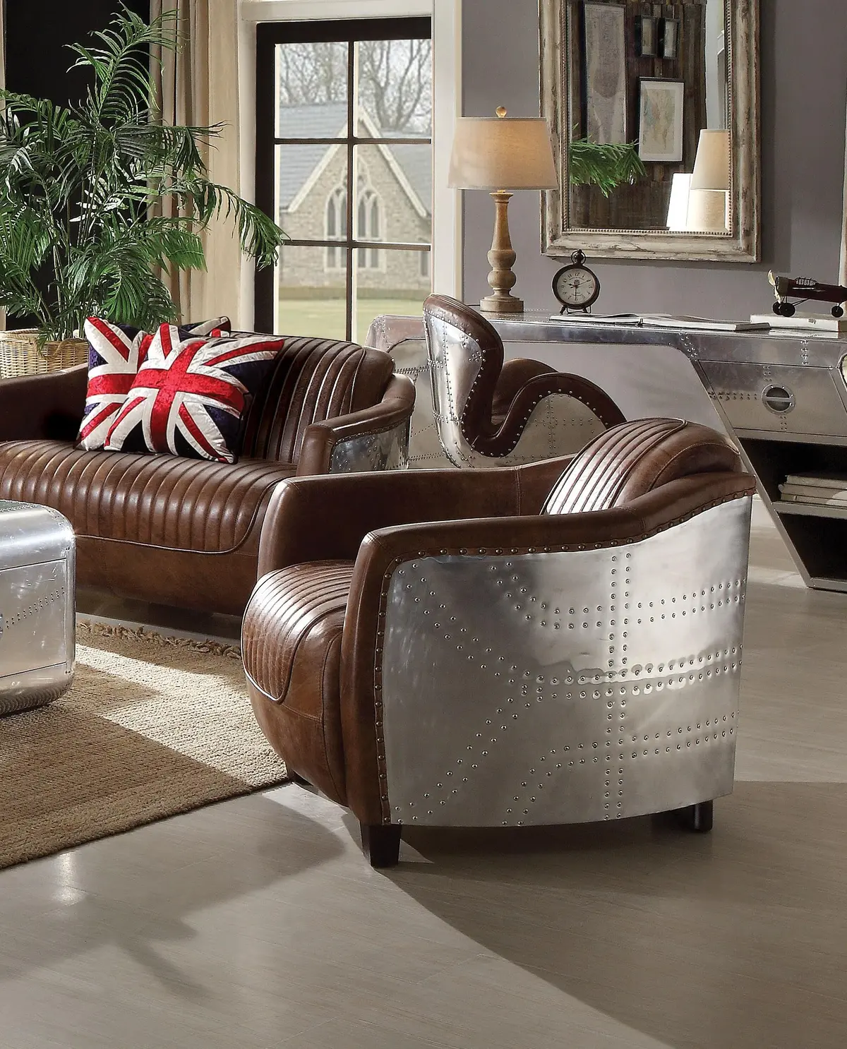 Brancaster Retro Brown Top Grain Leather & Aluminum Chair 1