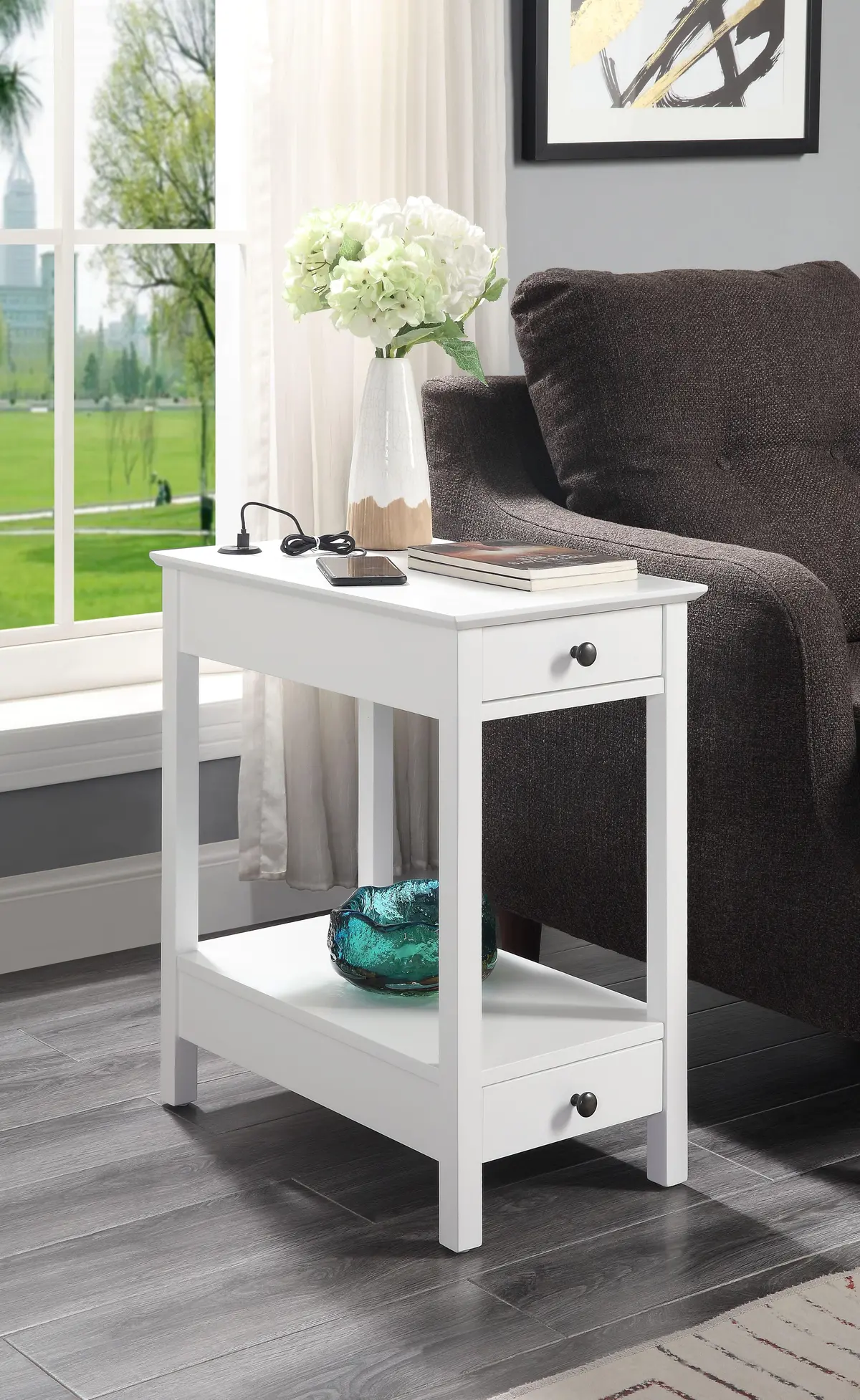 Byzad White Side Table (Usb Charging Dock) 1
