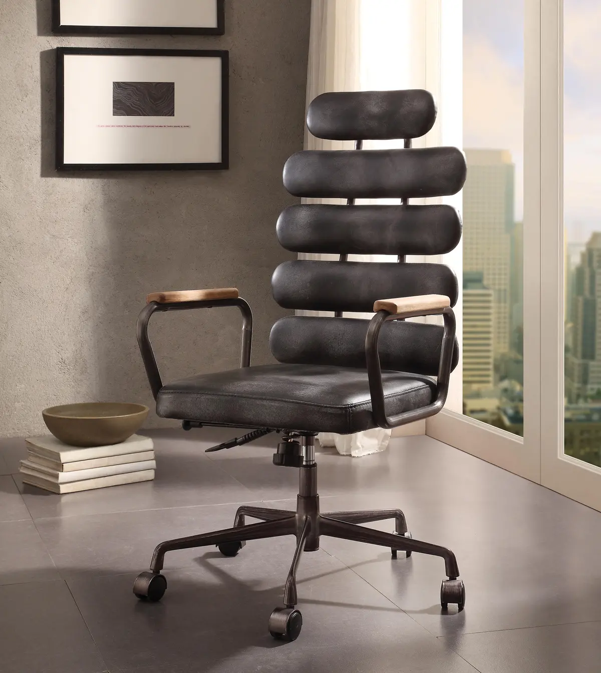 Calan Vintage Black Top Grain Leather Office Chair 1