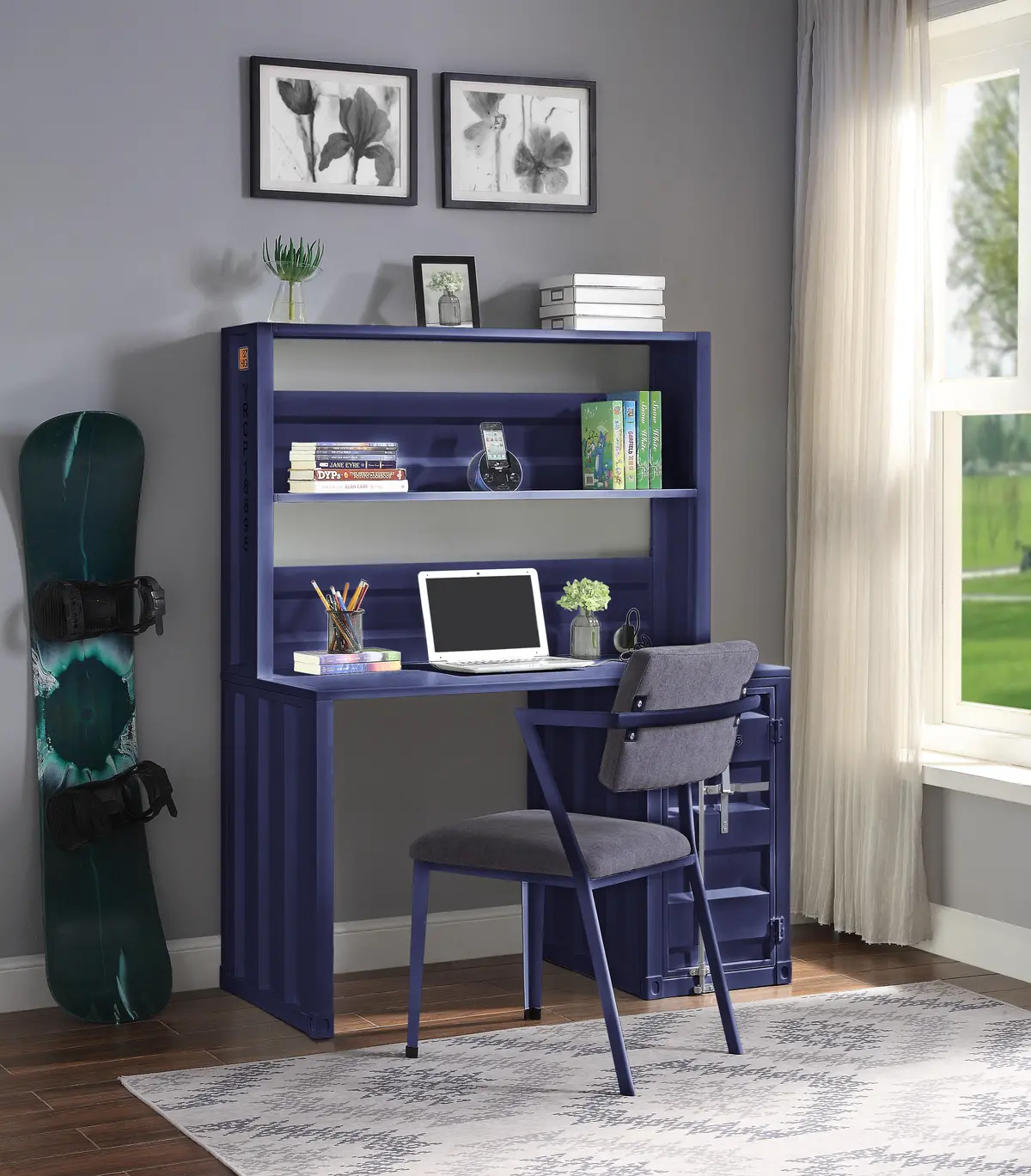 Cargo Blue Desk & Hutch 1