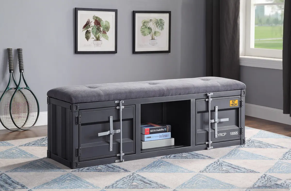 Cargo Gray Fabric & Gunmetal Bench (Storage) 1
