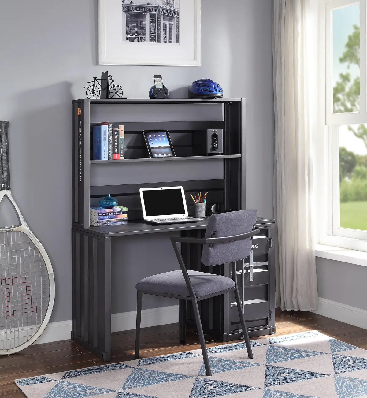 Cargo Gunmetal Desk & Hutch 1