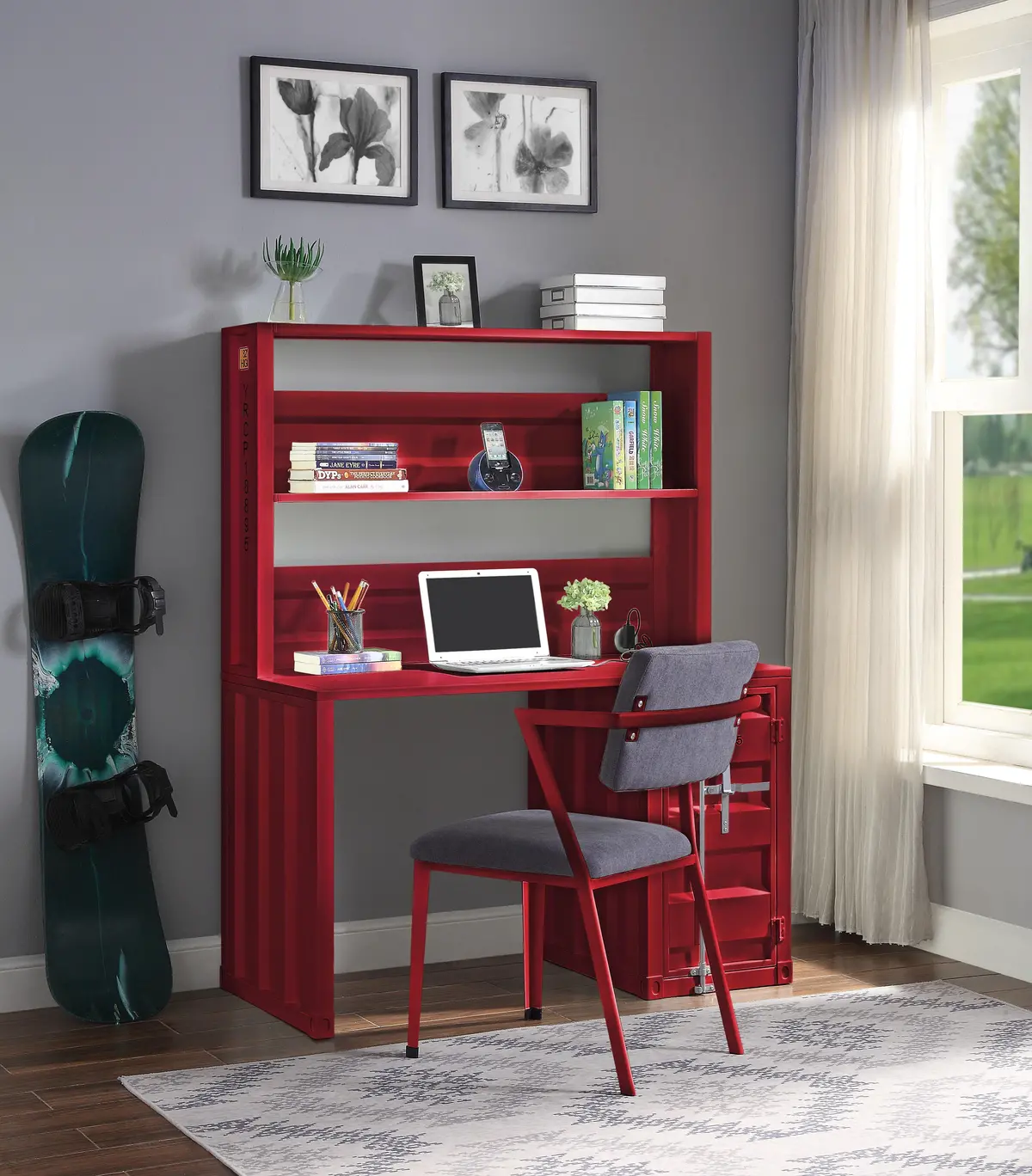 Cargo Red Desk & Hutch 1