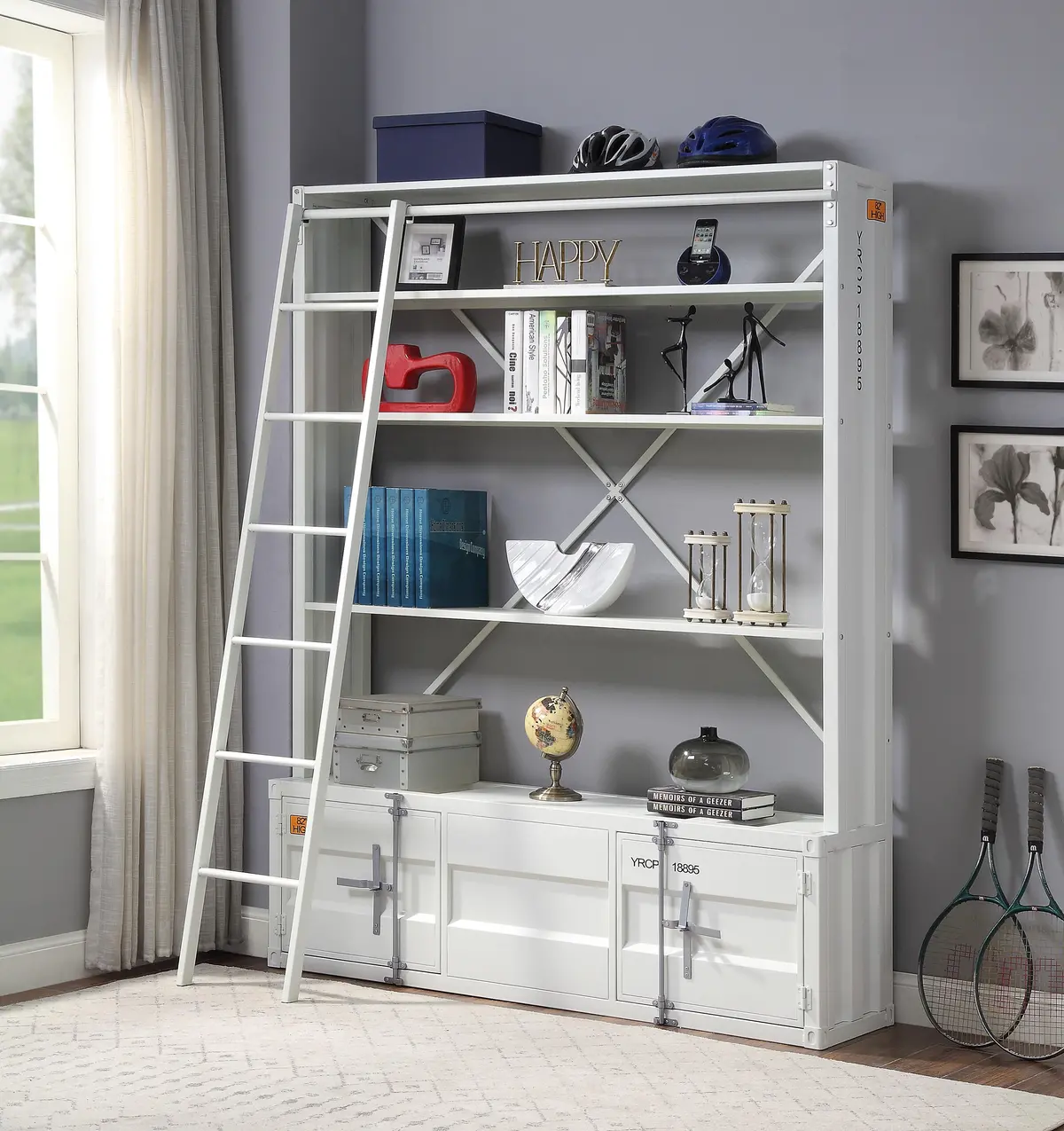 Cargo White Bookshelf & Ladder 1