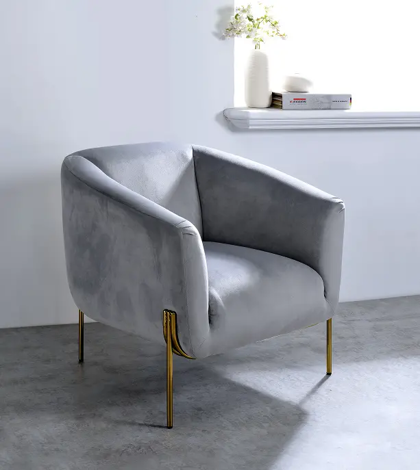 Carlson Gray Velvet & Gold Accent Chair 1