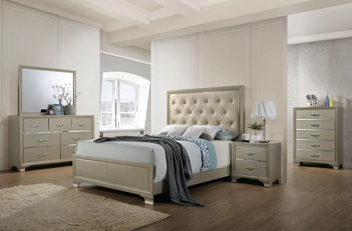 Carine Pu & Champagne Queen Bed 1