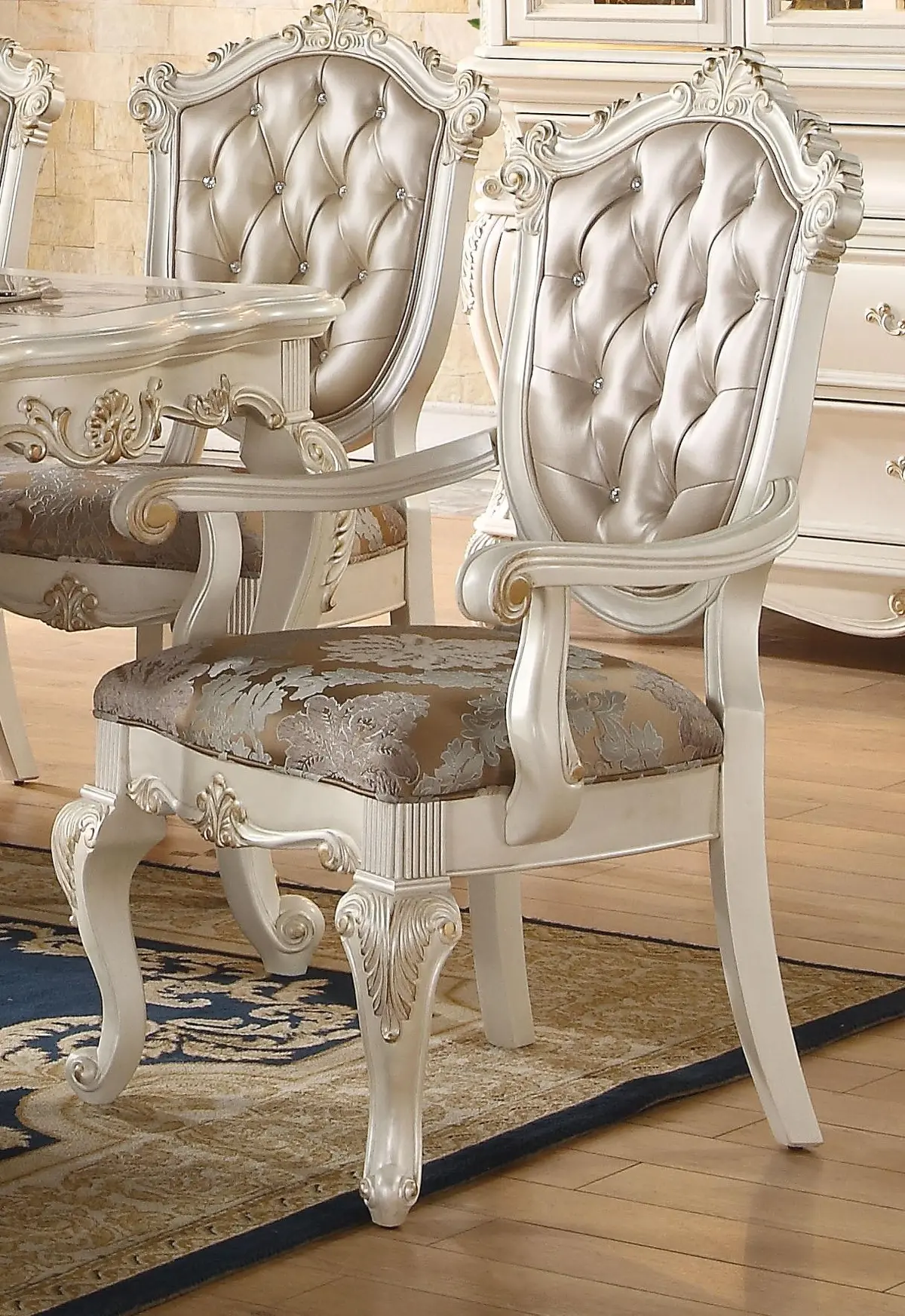 Chantelle Rose Gold Pu & Pearl White Arm Chair 1