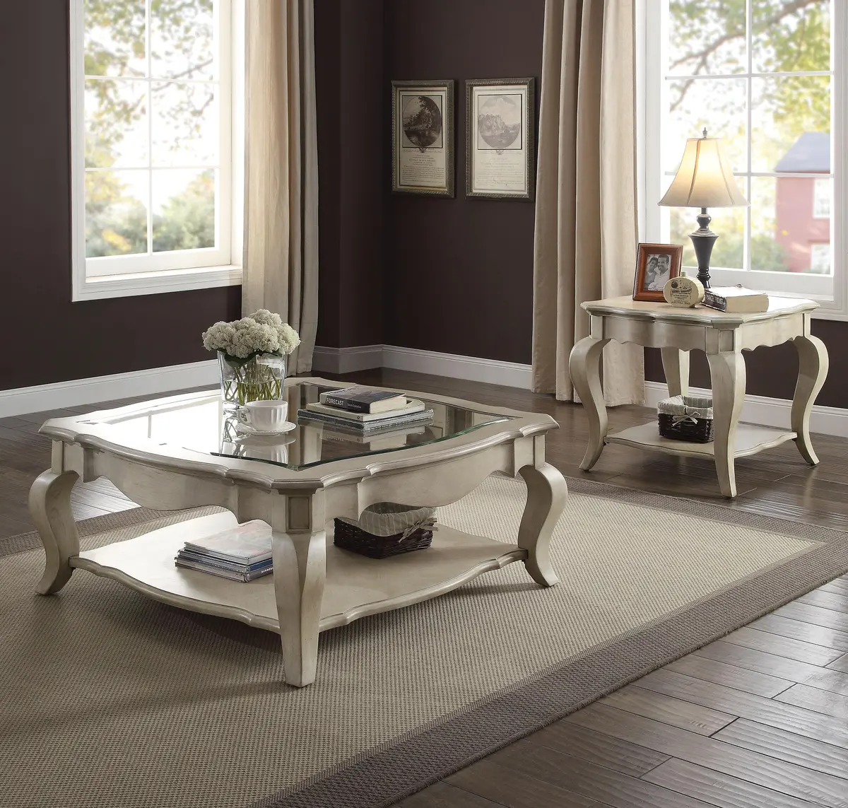 Chelmsford Antique Taupe & Clear Glass Coffee Table 1