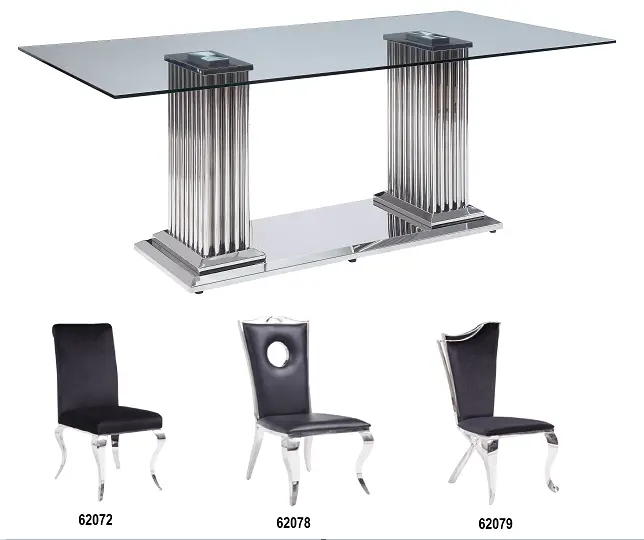 Cyrene Stainless Steel & Clear Glass Dining Table 1