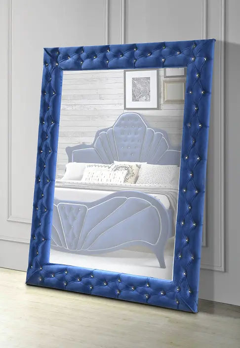 Dante Blue Velvet Accent Floor Mirror 1