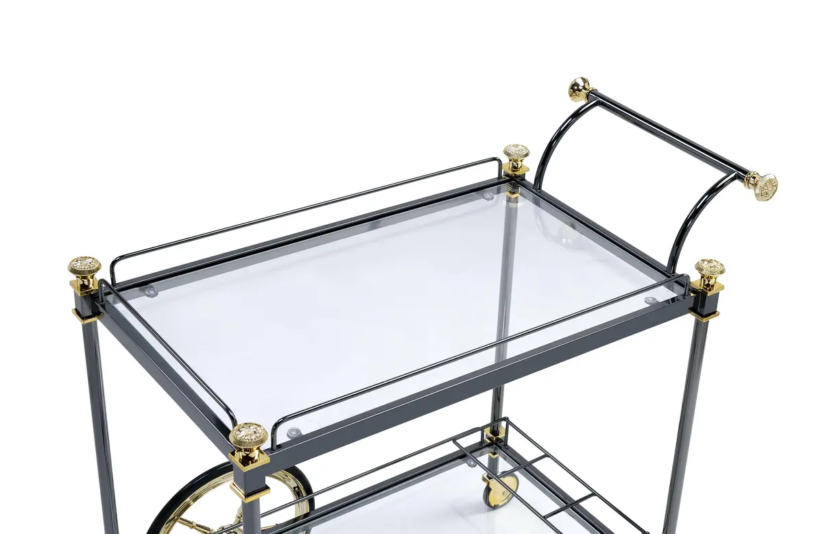 Cyrus Black/Gold & Clear Glass Serving Cart 1