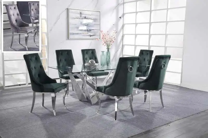 Dekel Clear Glass & Stainless Steel Dining Room Set 1