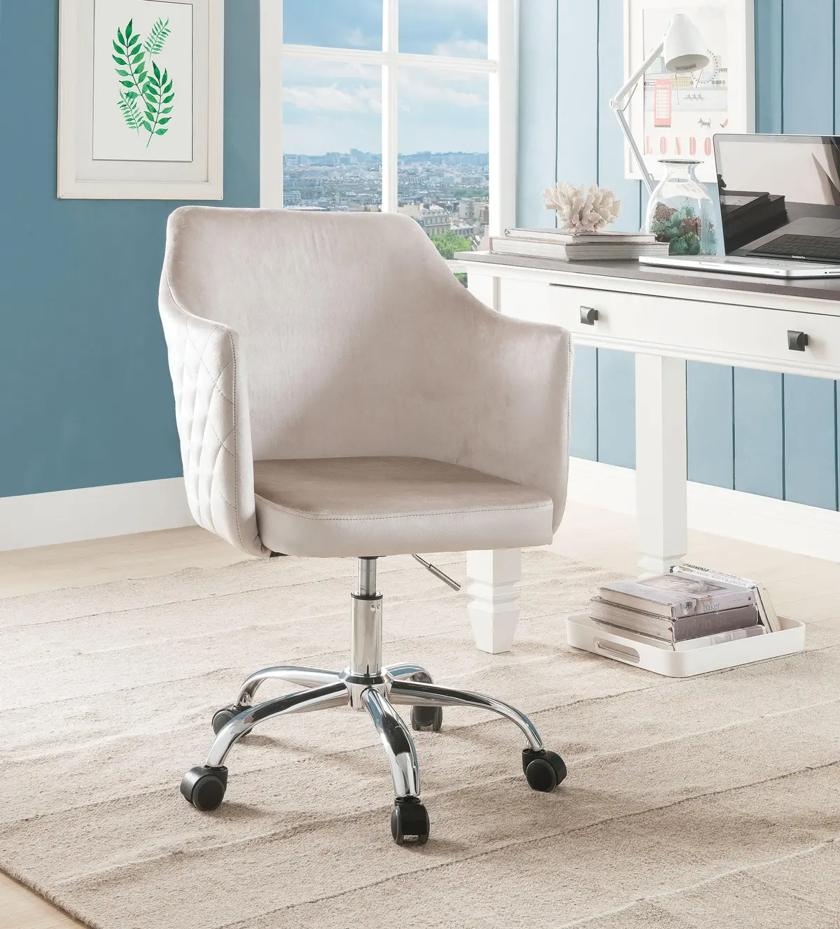 Cosgair Champagne Velvet & Chrome Office Chair 1