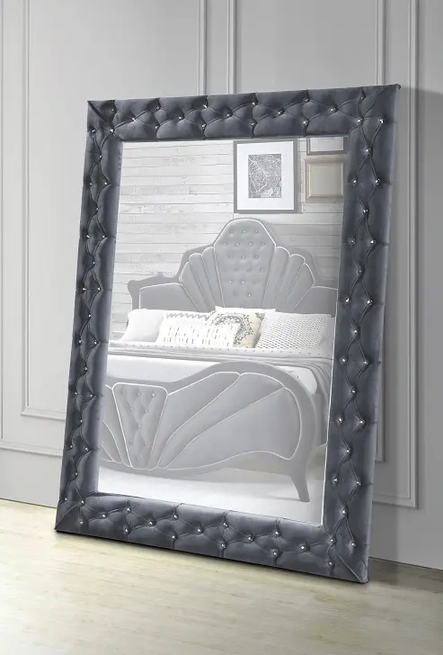 Dante Gray Velvet Accent Floor Mirror 1