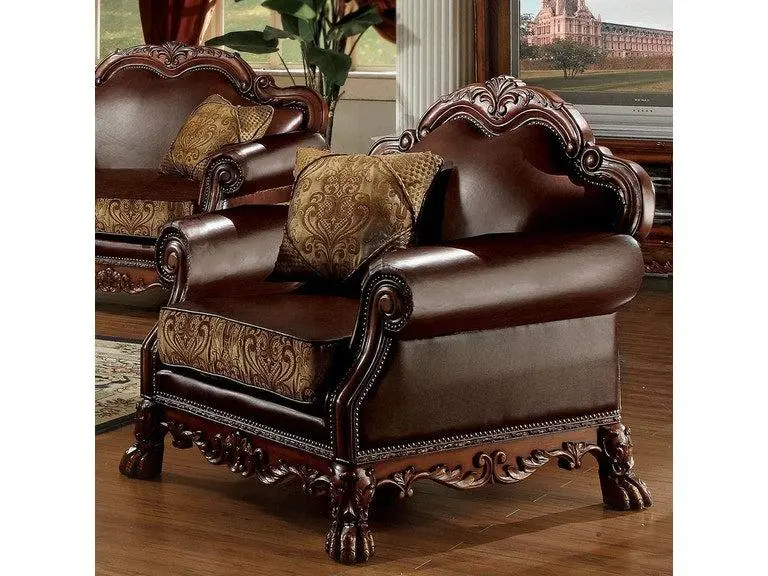 Dresden Brown Pu & Chenille, Cherry Oak Chair & 1 Pillow 1