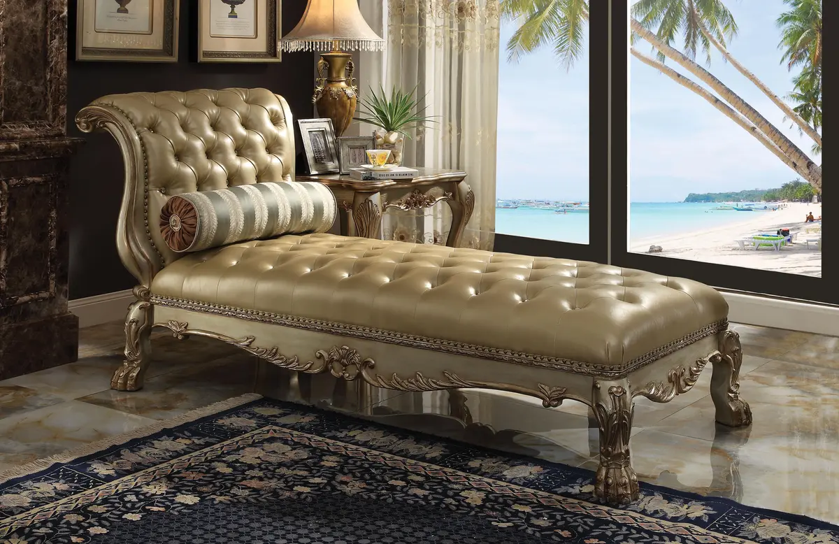 Dresden Bone Pu & Gold Patina Chaise & Pillow 1