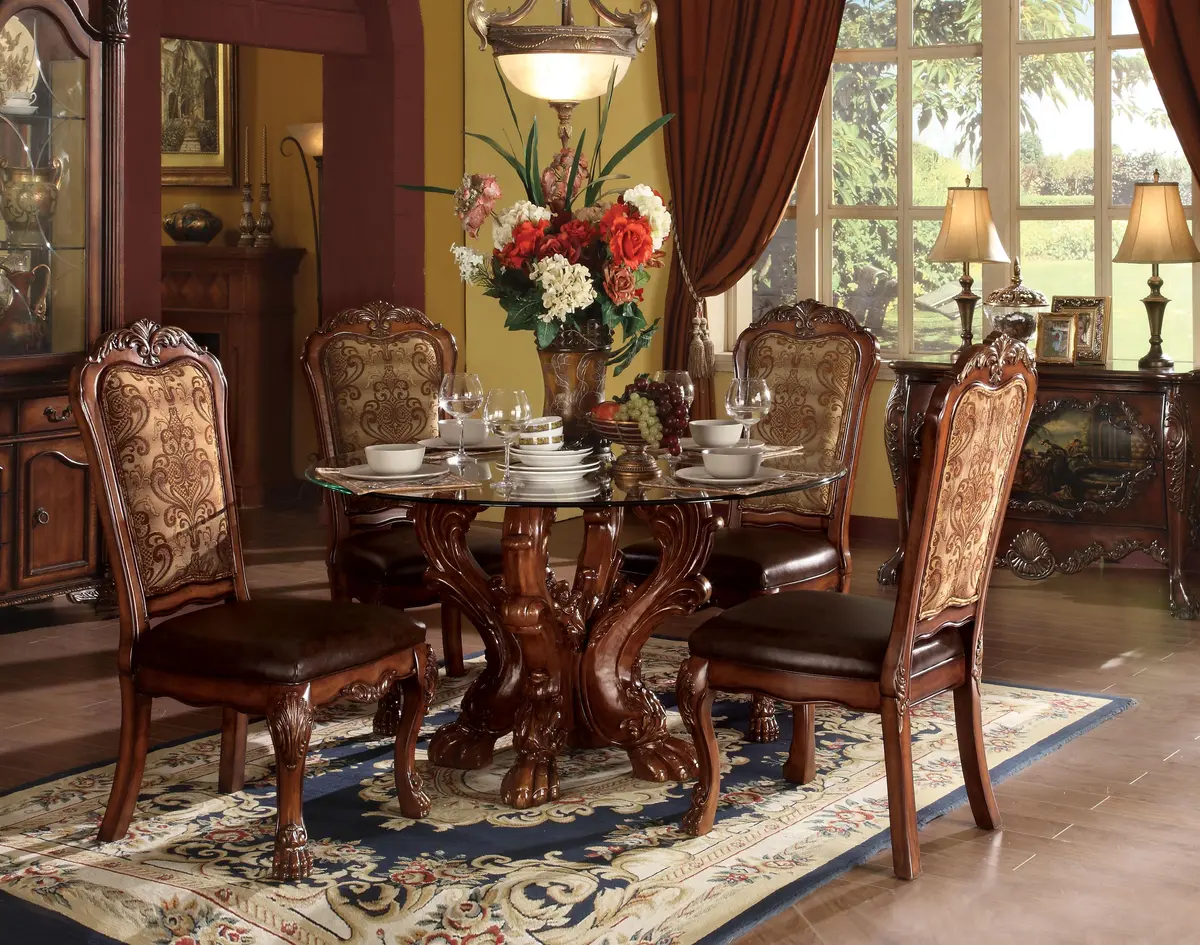 Dresden Cherry Oak & Clear Glass Dining Table 1