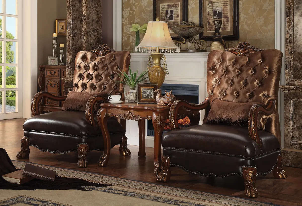 Dresden Golden Brown Velvet & Cherry Oak Chair & 1 Pillow 1