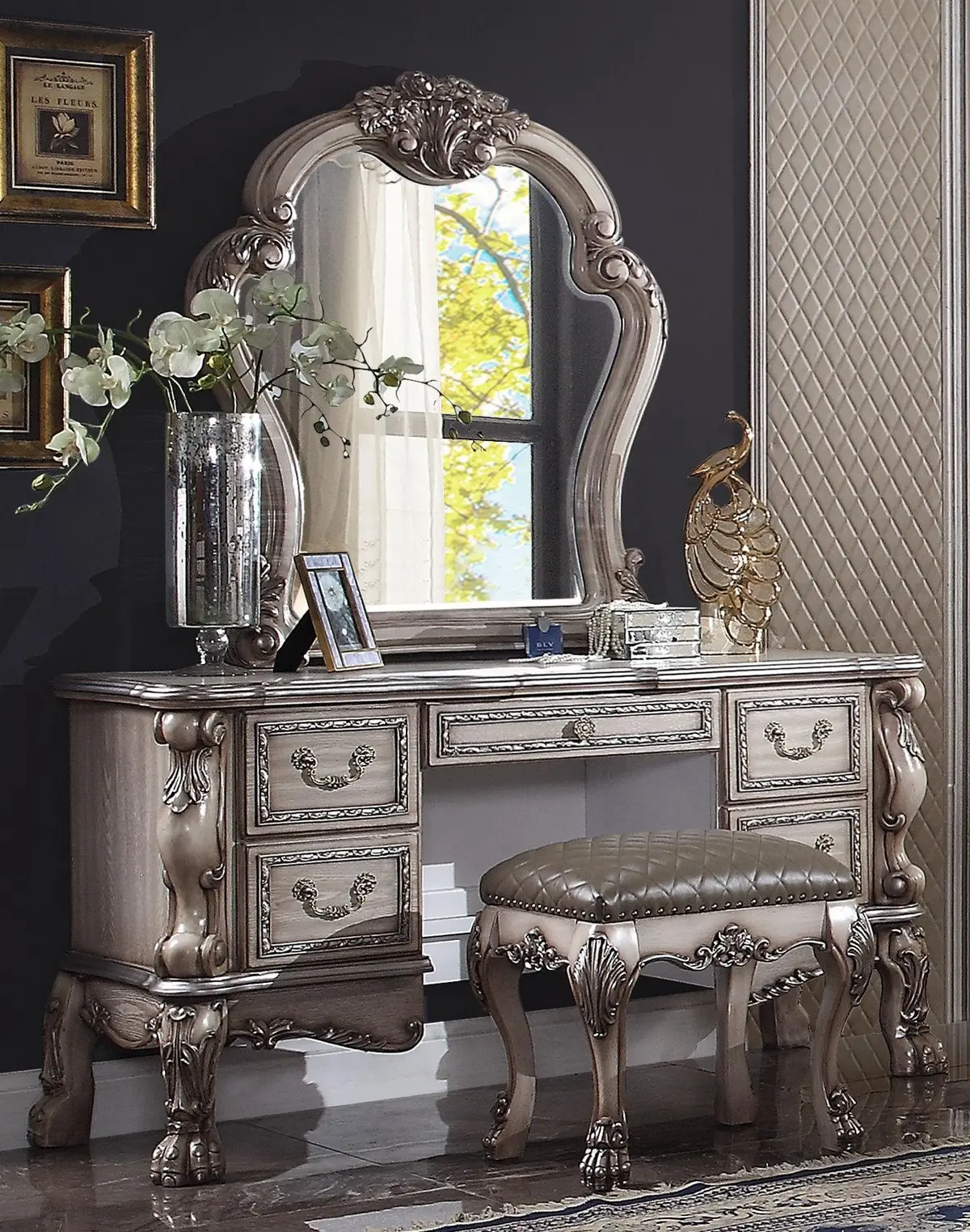 Dresden Vintage Bone White Vanity Desk 1