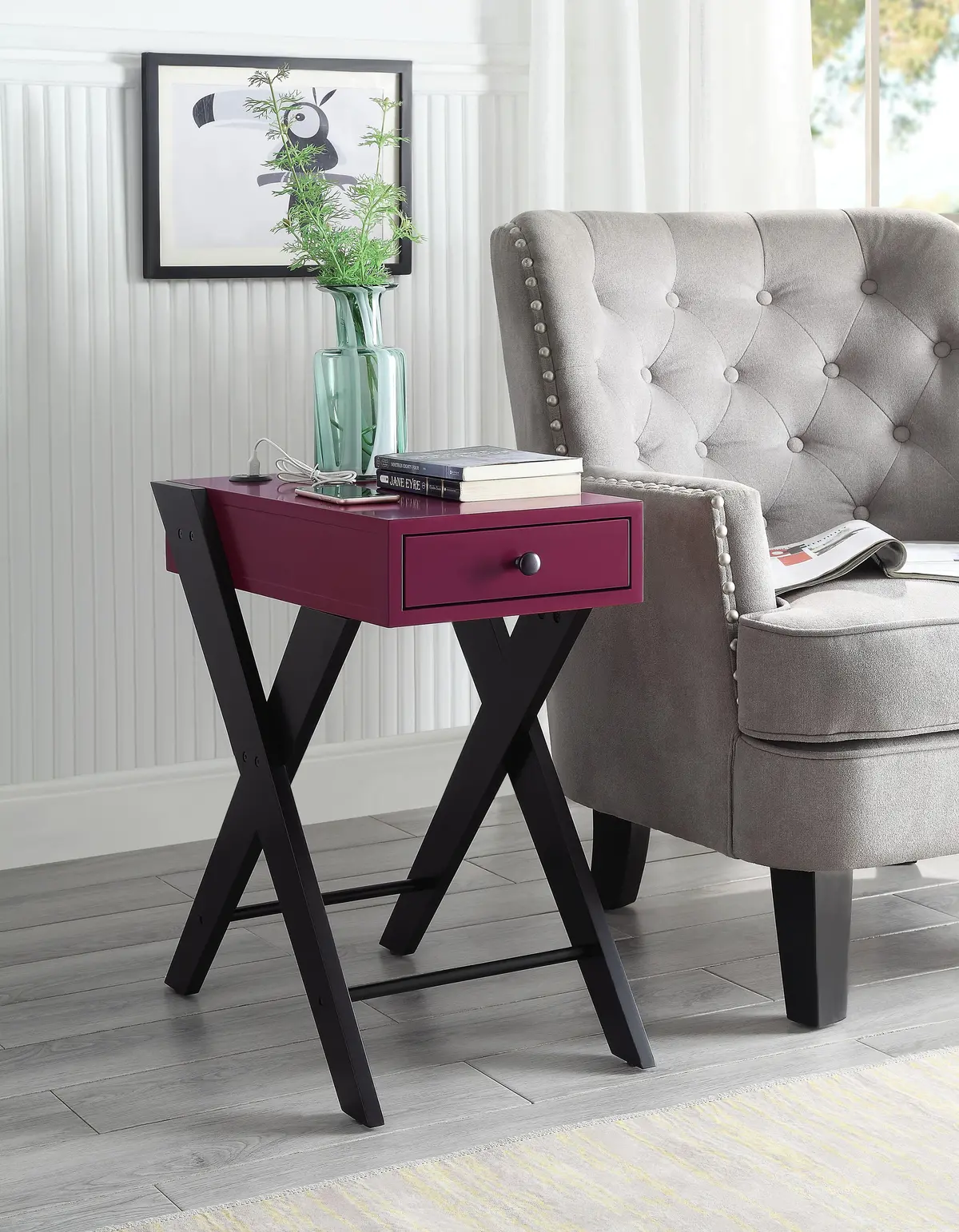 Fierce Burgundy & Black Side Table (Usb Charging Dock) 1