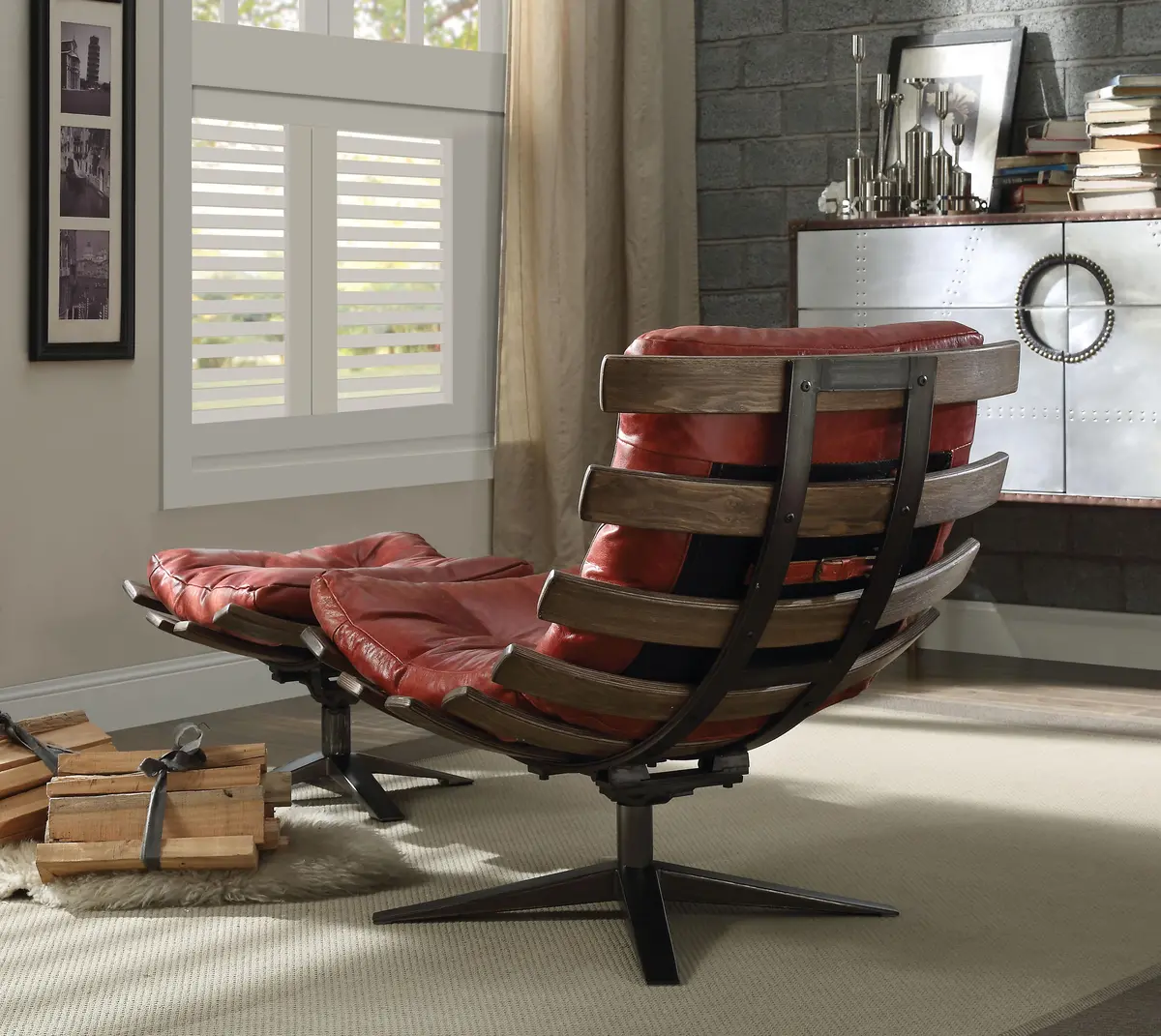 Gandy Antique Red Top Grain Leather Chair & Ottoman (2Pc Pk) 1