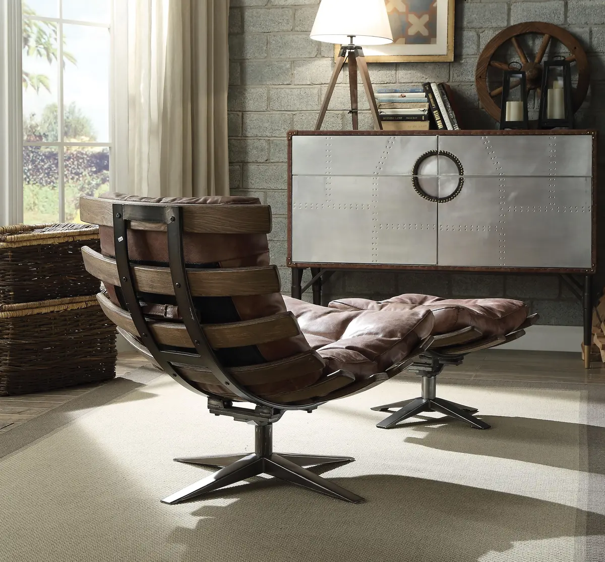 Gandy Retro Brown Top Grain Leather Chair & Ottoman (2Pc Pk) 1