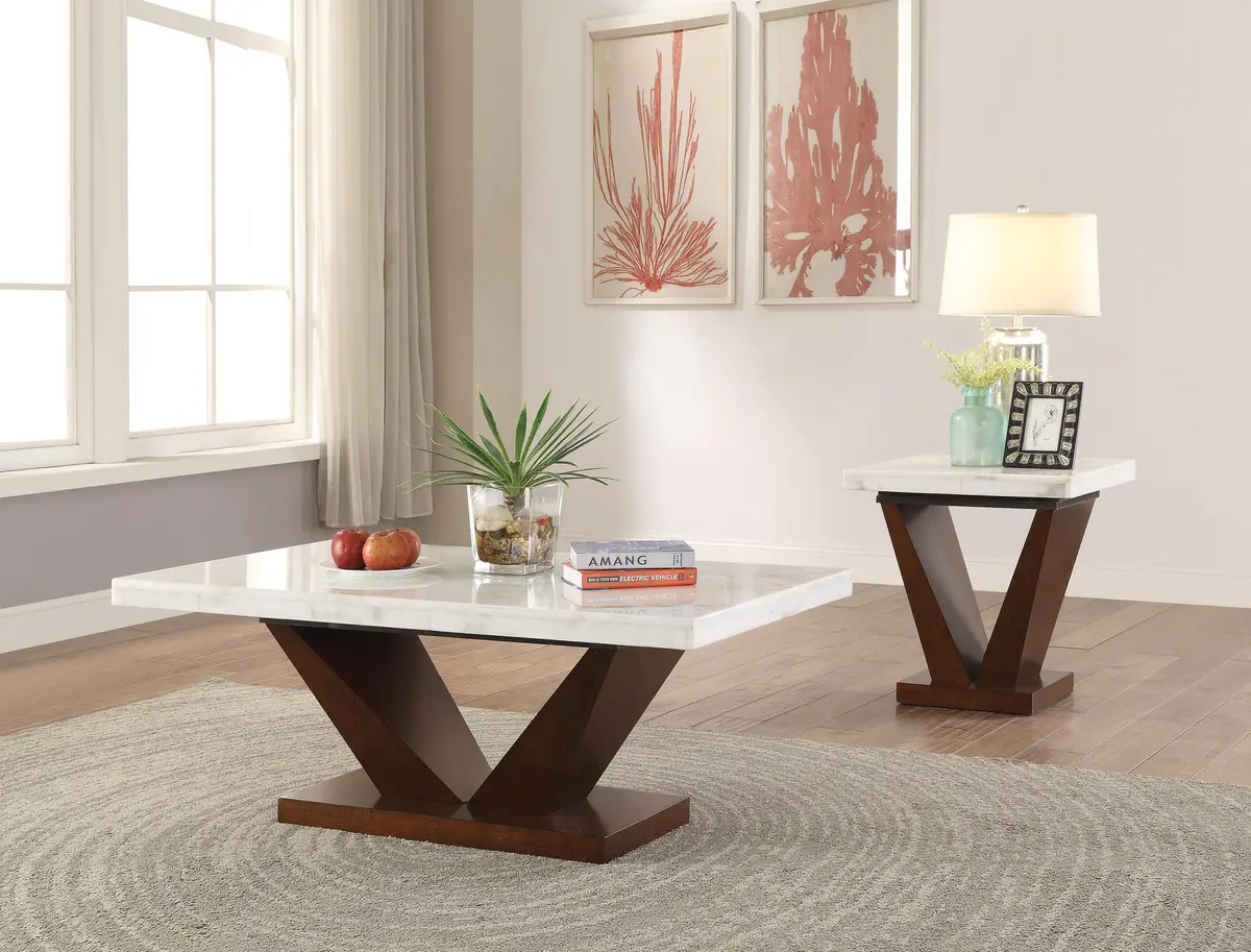 Forbes White Marble & Walnut Coffee Table 1