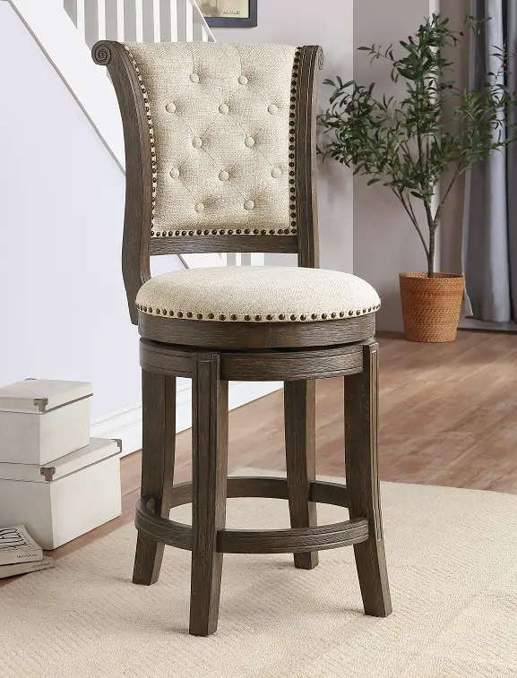 Glison Beige Fabric & Walnut Counter Height Chair (1Pc) 1