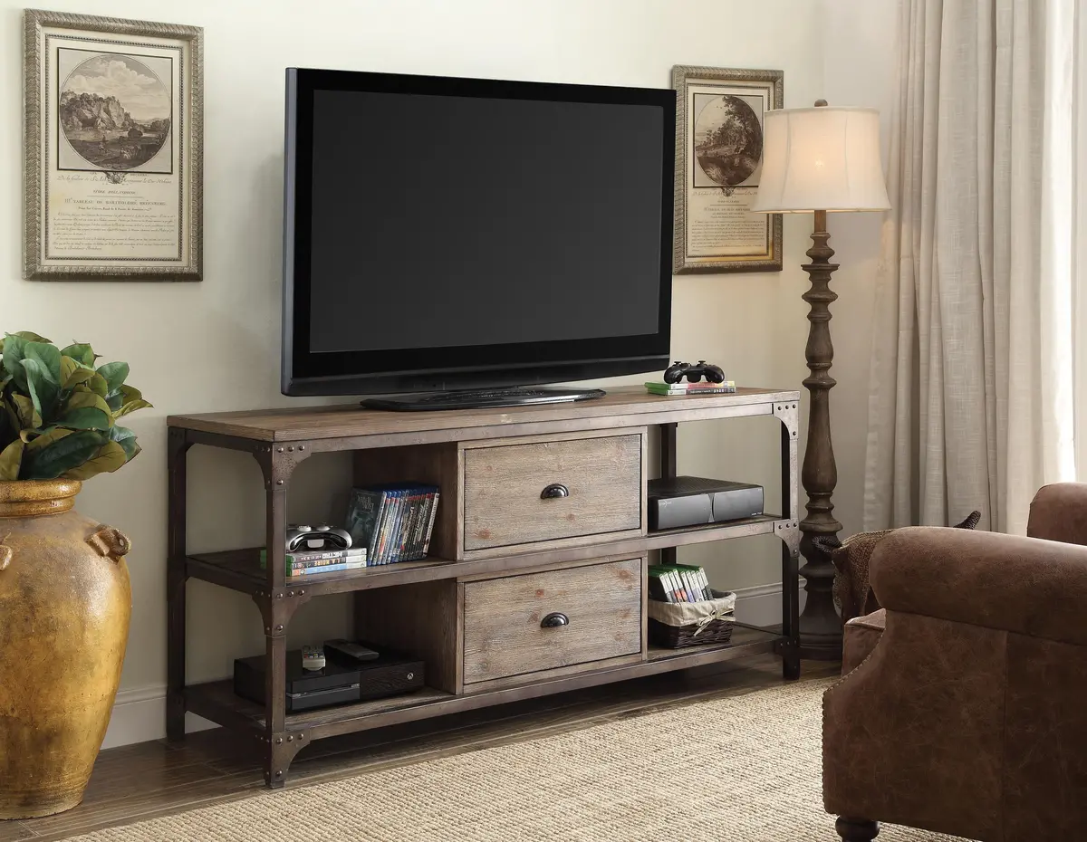 Gorden Weathered Oak & Antique Silver Tv Stand 1