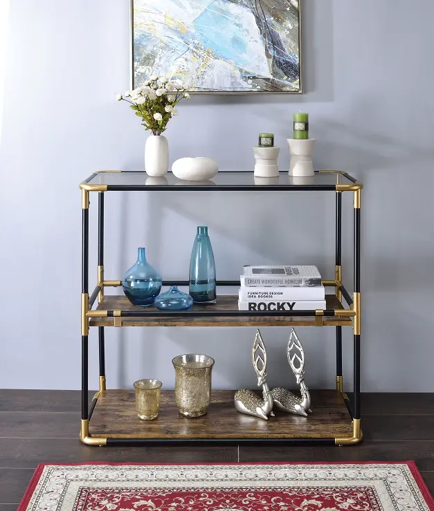 Heleris Black/Gold & Smoky Glass Console Table 1