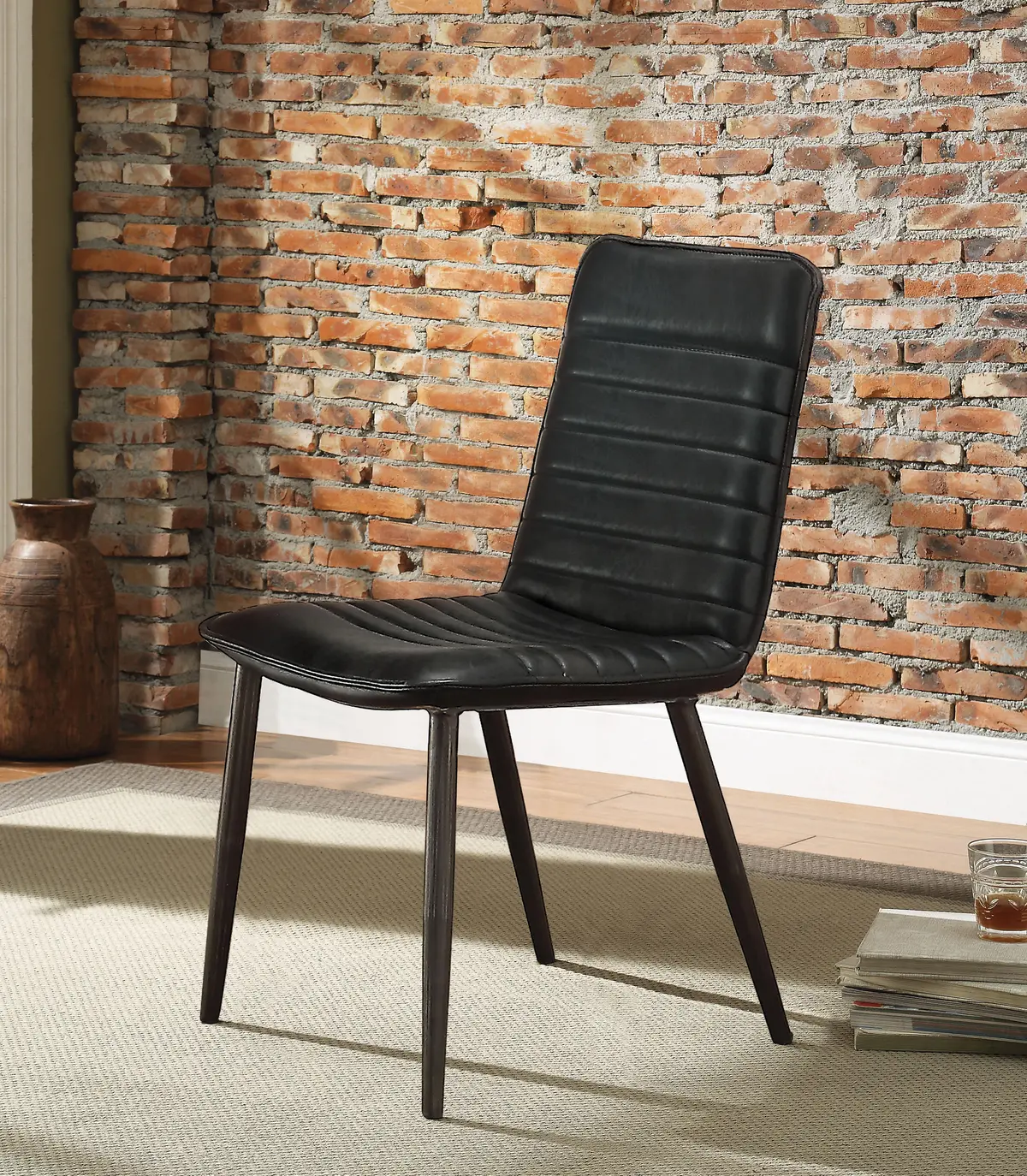 Hosmer Black Top Grain Leather & Antique Black Side Chair 1