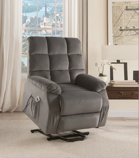 Ipompea Gray Velvet Recliner W/Power Lift & Massage 1