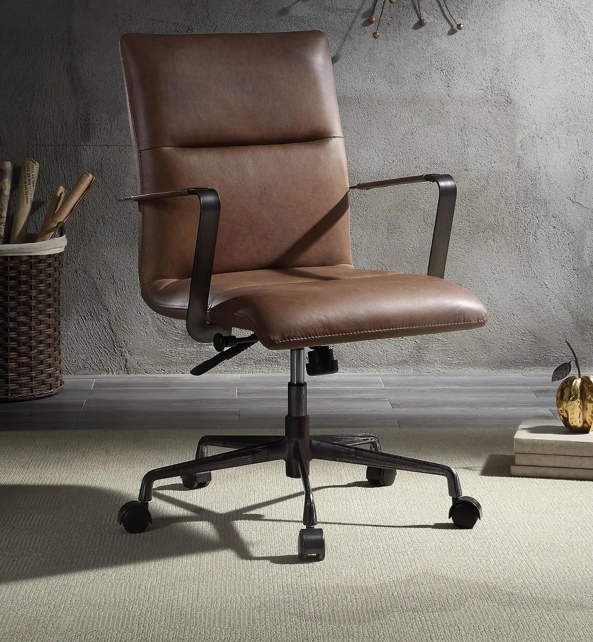 Indra Vintage Chocolate Top Grain Leather Office Chair 1