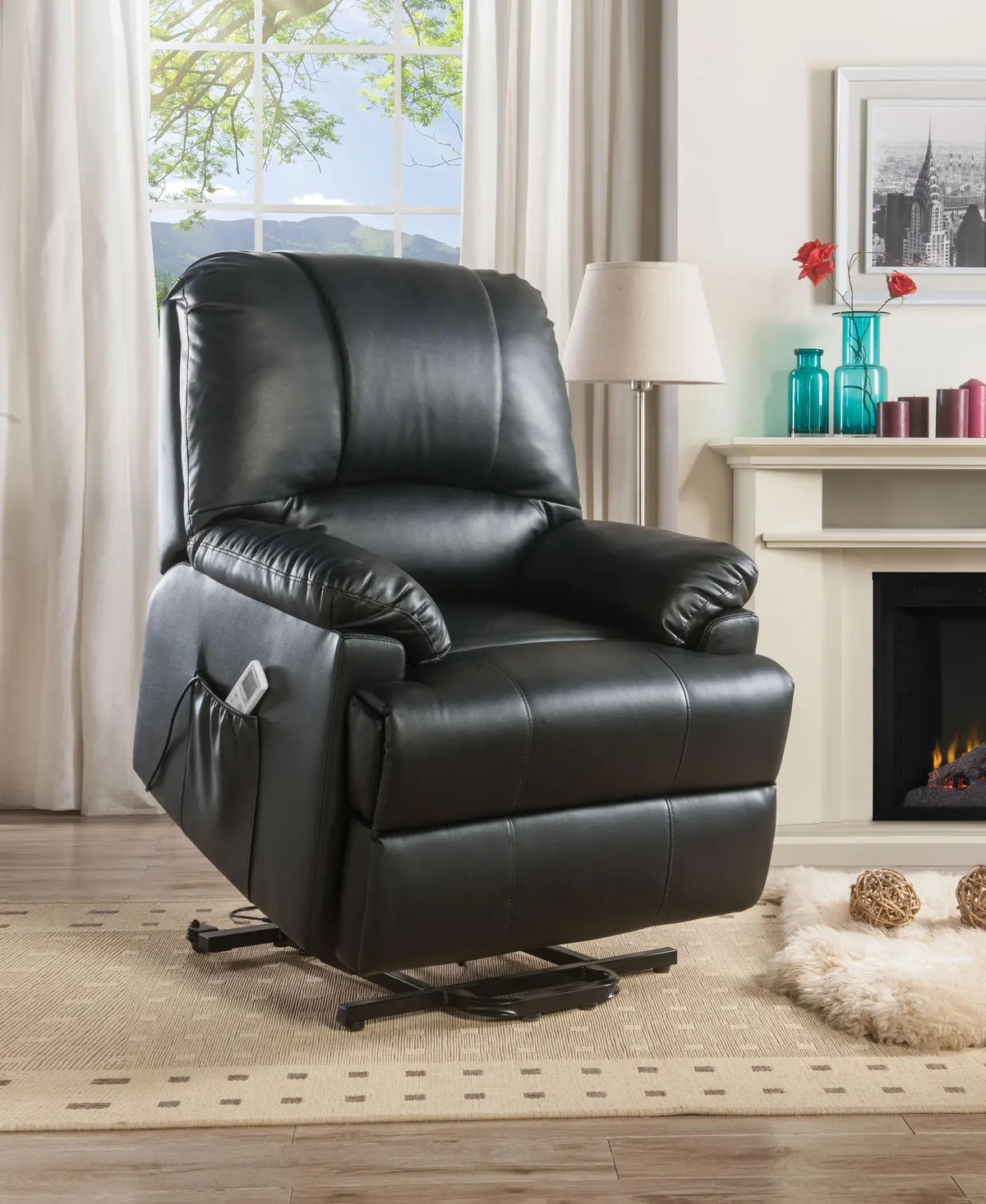 Ixora Black Pu Recliner W/Power Lift & Massage 1