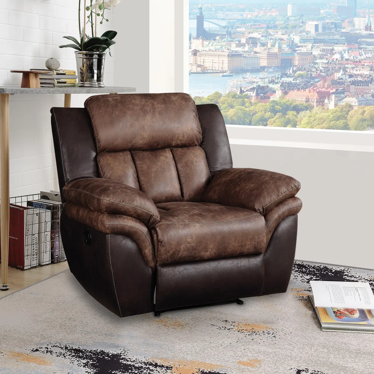 Jaylen Toffee & Espresso Polished Microfiber Recliner 1