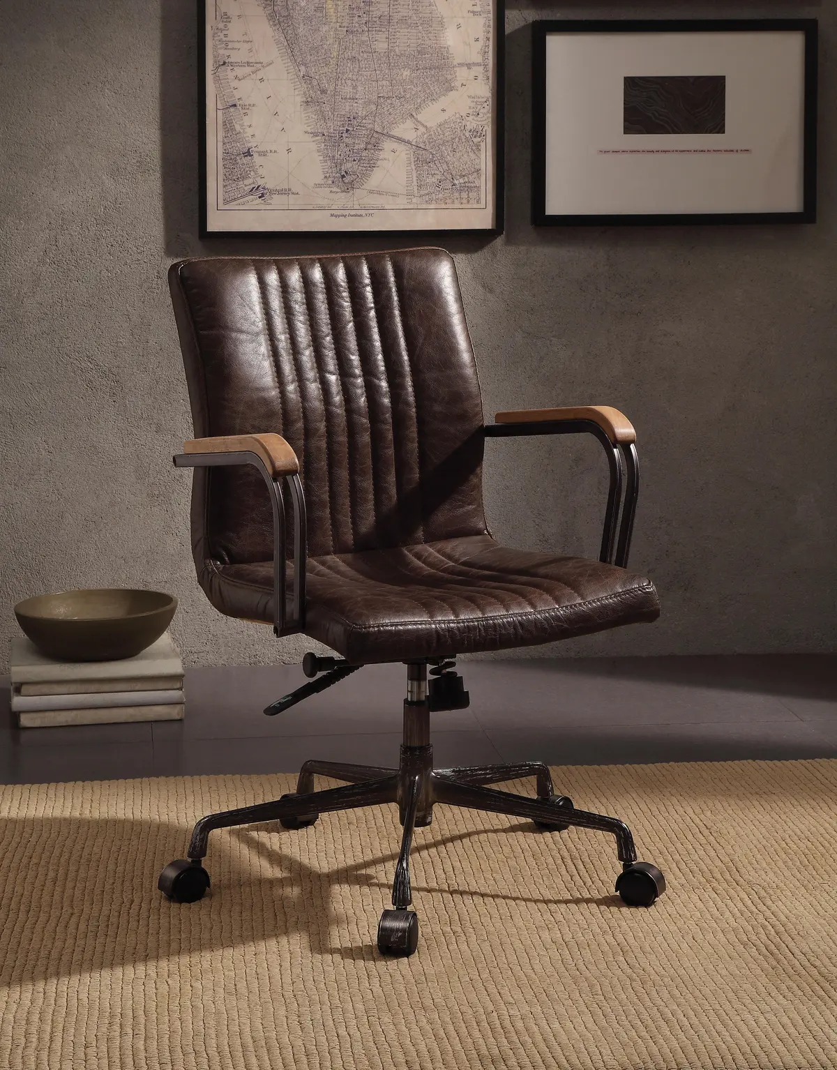 Joslin Distress Chocolate Top Grain Leather Office Chair 1