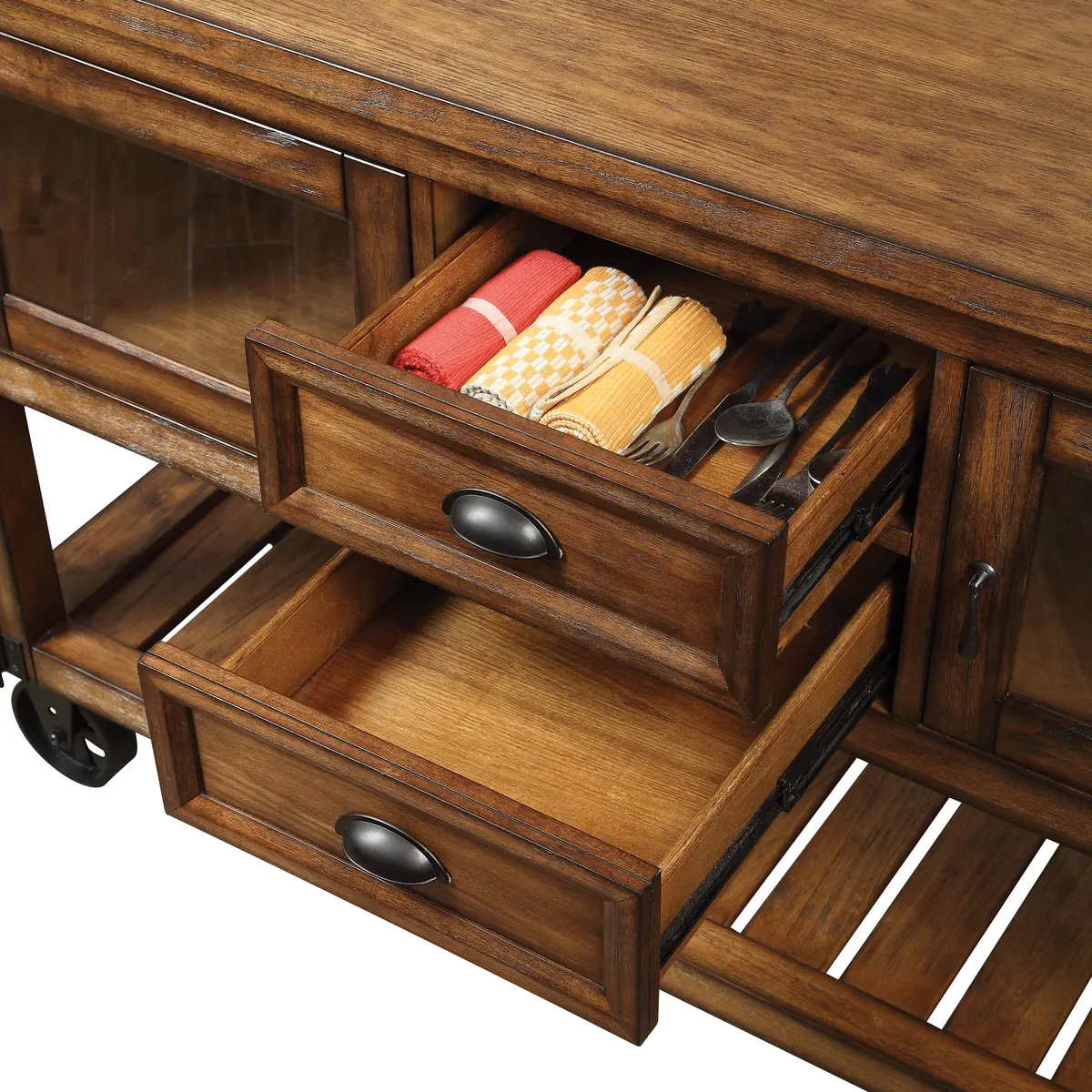 Kadri Distressed Chestnut Kitchen Cart 1