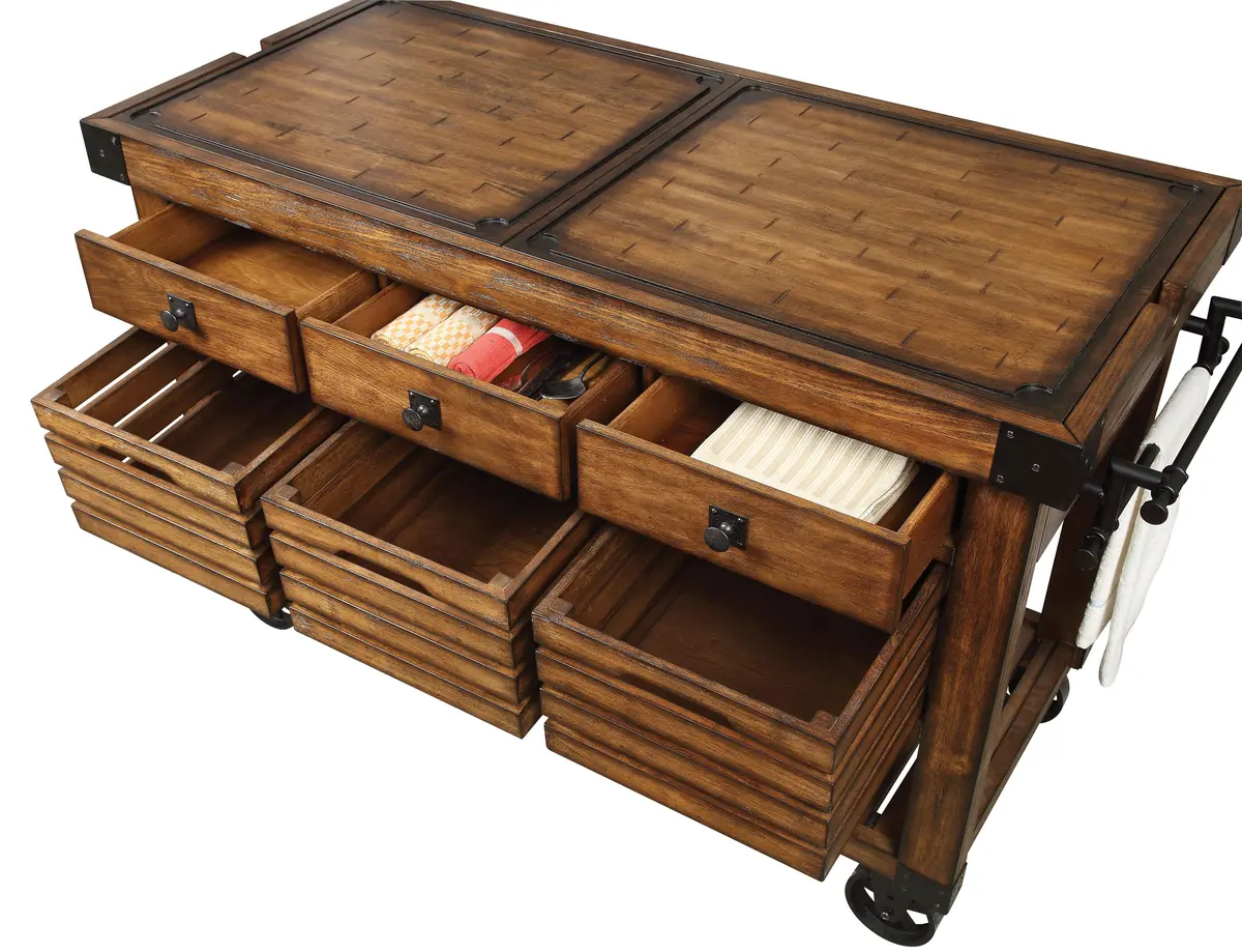 Kaif Distressed Chestnut Kitchen Cart 1