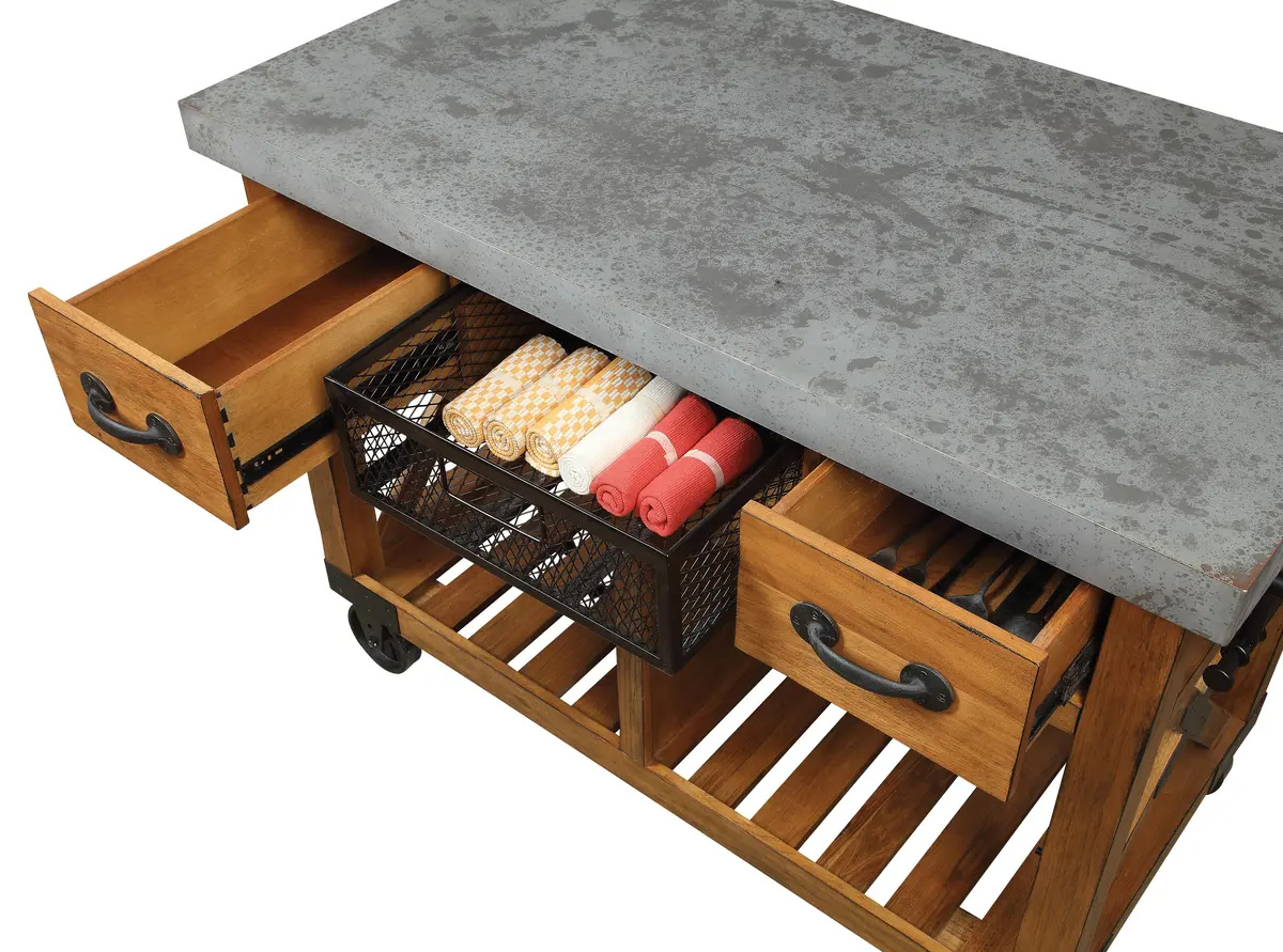 Kailey Antique Oak Kitchen Cart 1