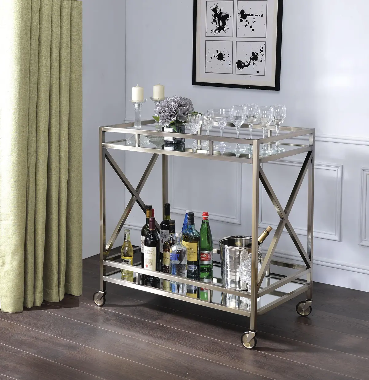 Kristensen Antique Gold & Mirror Serving Cart 1