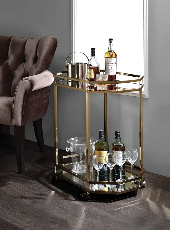 Lacole Champagne & Mirror Serving Cart 1