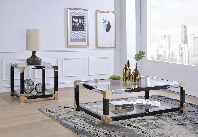 Lafty White Brushed & Clear Glass Coffee Table 1