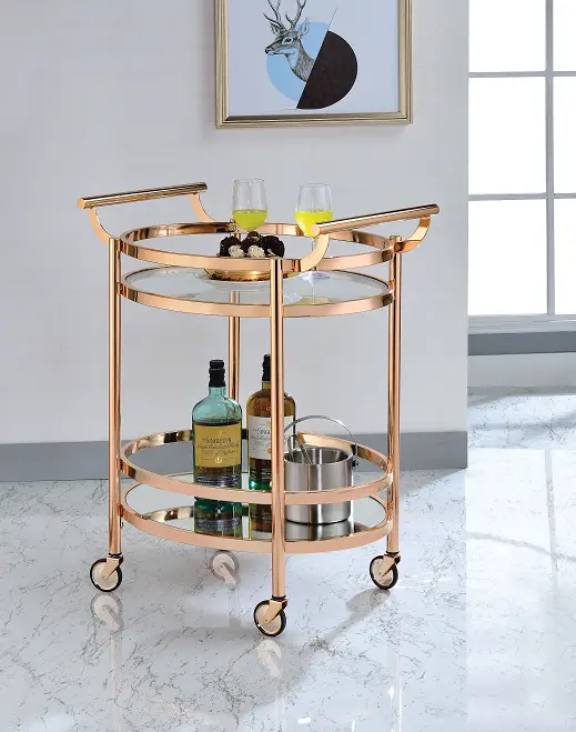 Lakelyn Rose Gold & Clear Glass Serving Cart 1