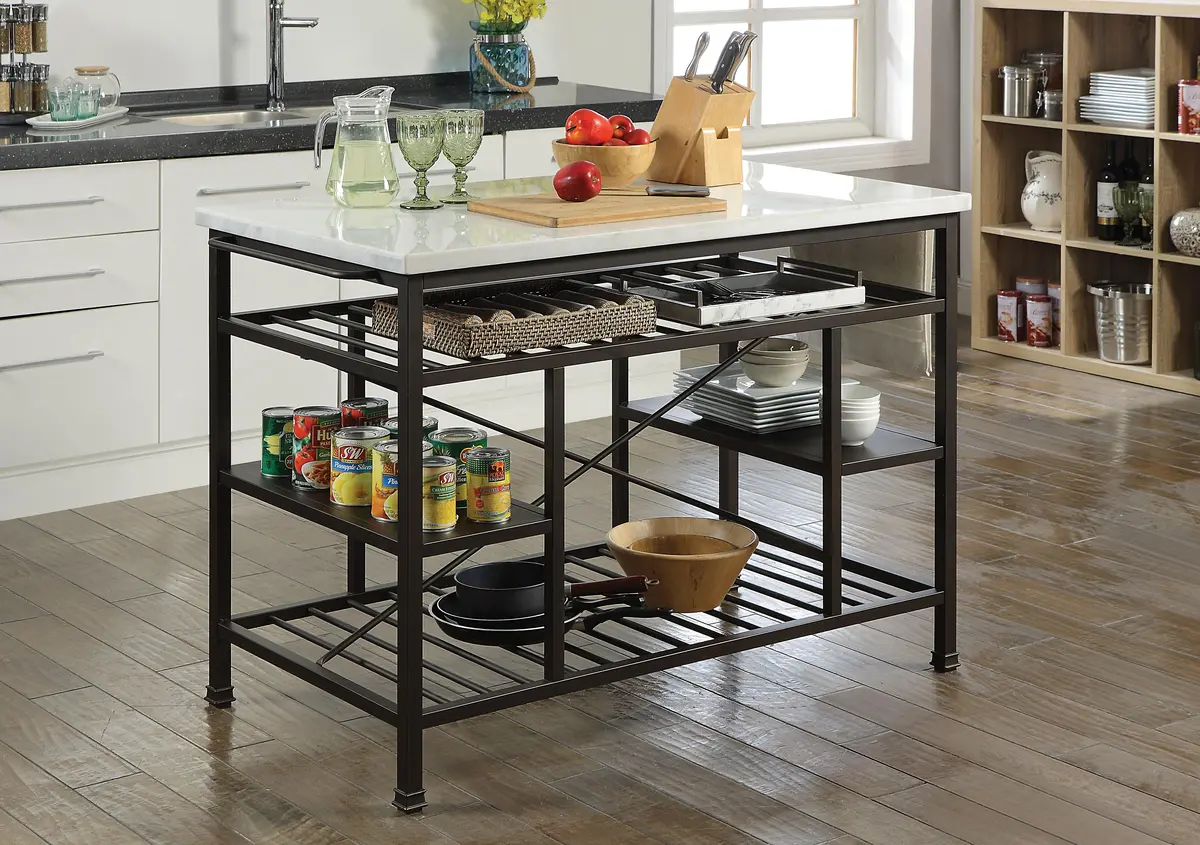 Lanzo Marble & Gunmetal Kitchen Island (Counter) 1