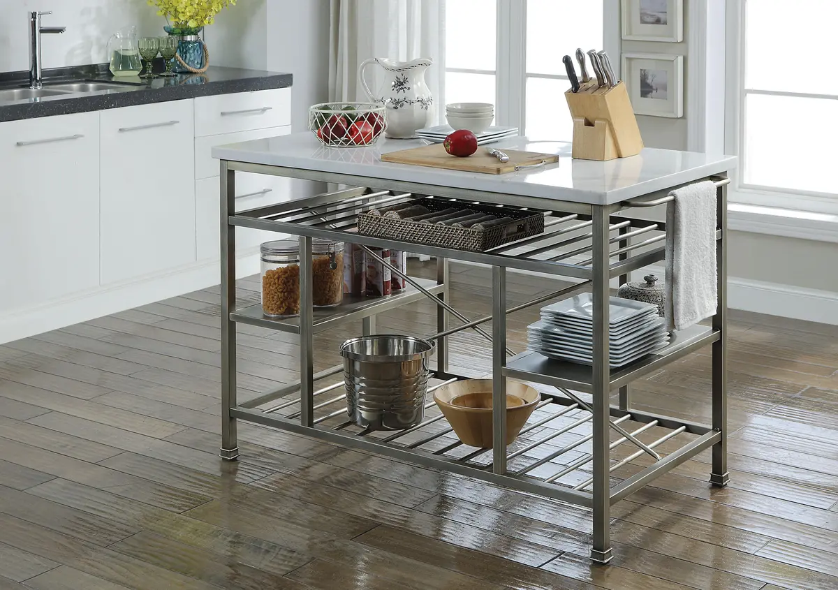 Lanzo Marble & Antique Pewter Kitchen Island (Counter) 1