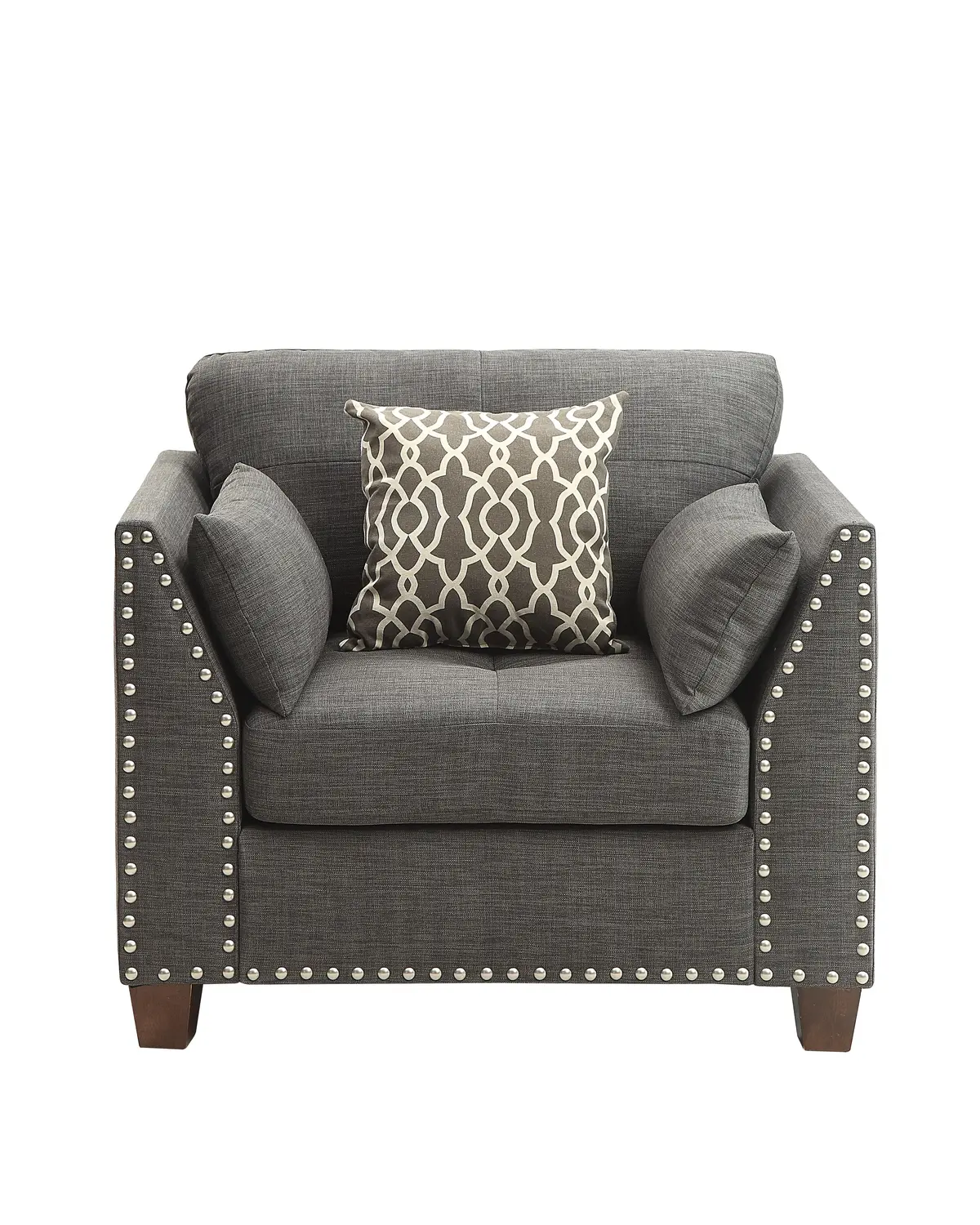 Laurissa Light Charcoal Linen Chair & 3 Pillows 1