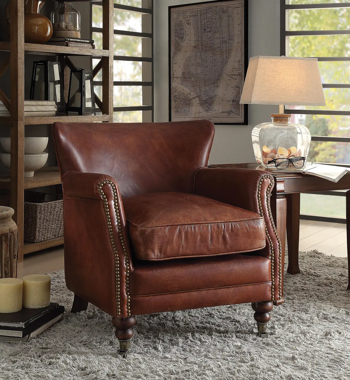 Leeds Vintage Dark Brown Top Grain Leather Accent Chair 1
